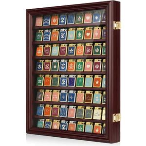 Silipull 80 Lighter Display Case Wall Mount Display Case for Lighter Detachable Wooden Cabinet W/98% UV Acrylic Door Lockable Spoon Storage Box for Collection, 22.44 x 16.93 x 1.97 Inch, Cherry Finish