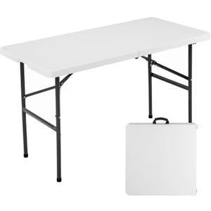 Sweetcrispy 4ft Plastic Folding Table Outdoor Indoor Heavy Duty Portable Desk with Carrying Handle for Camping Picnic Party (White)