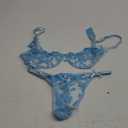 Lilosy Sexy Underwire Cute Push Up Strappy Embroidered Mesh Sheer Lingerie Set See Through Panty Bra (Small, Bow Light Blue)