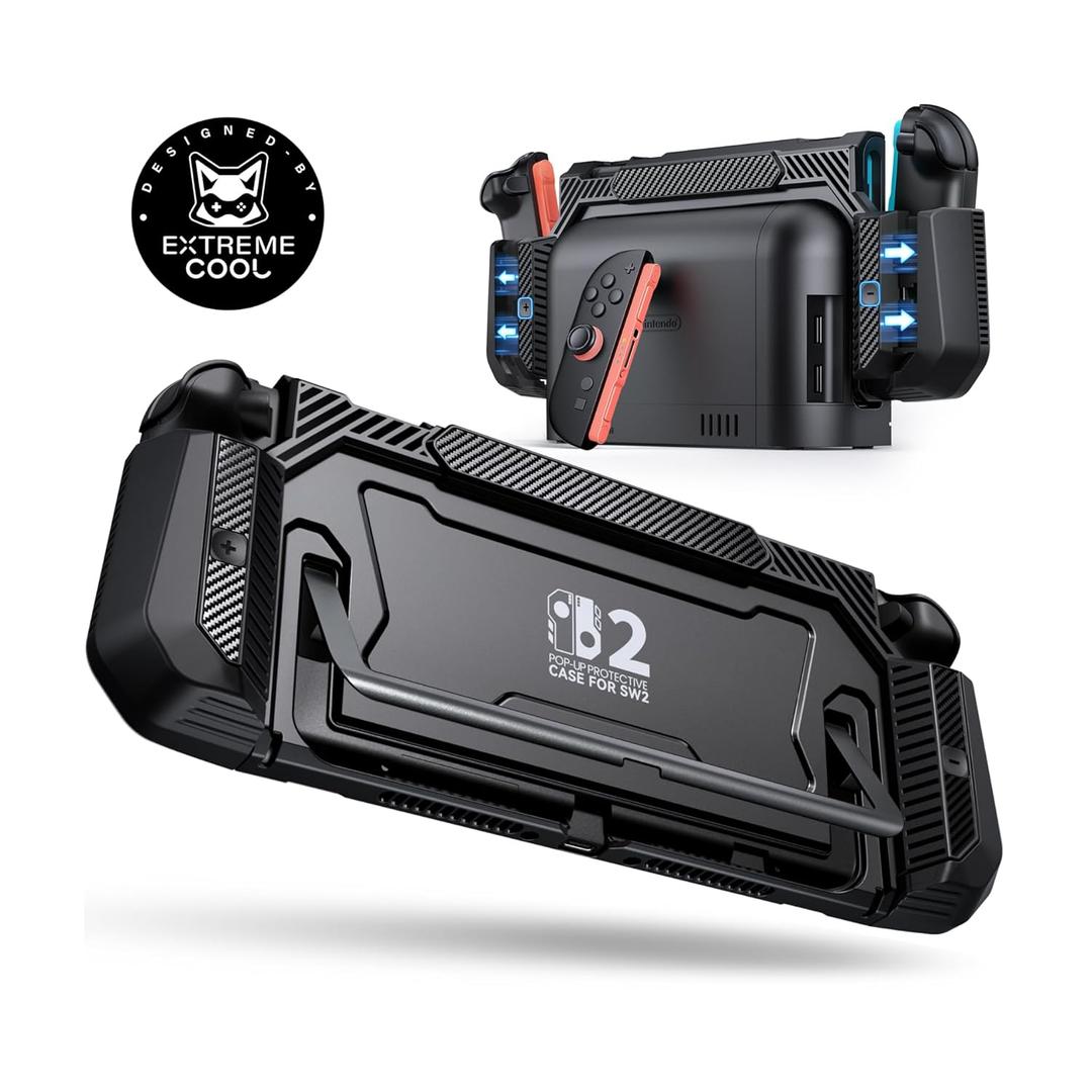 Dockable Case for Nintendo Switch 2,[Exclusive Pop-up Joy-Con Quick Release][Military-Grade Protection][Stand Compatible] Switch 2 Protective Case with Ergonomic Grip, Hard Shell for Switch 2 Console (Black)