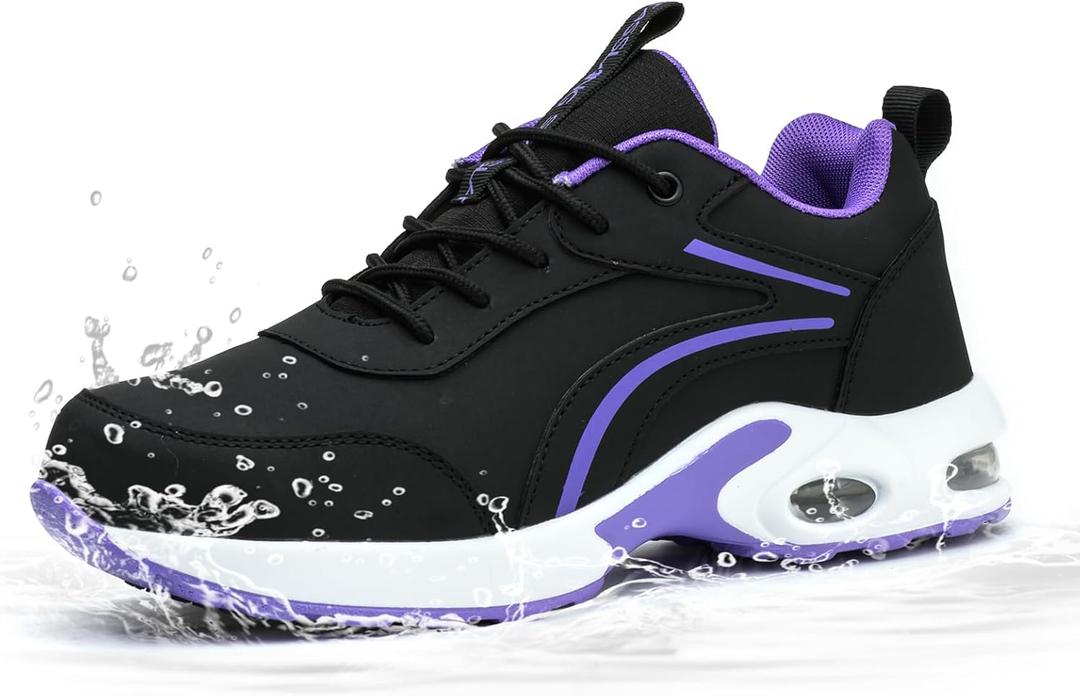 Women's Waterproof Steel Toe Work Safety Shoes, Non-Slip, Puncture-Proof, Comfortable, Lightweight, Fashion Footwear, Construction, Industrial Shoes (8.5 Wide, Purple White)