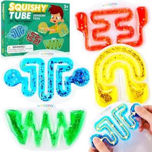 Squishy Sensory Fidget Toys for Kids - Autism Sensory Quiet Fidget for Classroom Students Autistic Children Special Needs, Anxiety Relief for Calm Down, Squeeze Sensory Tube Easter Basket Essentials. Only 3 Pack