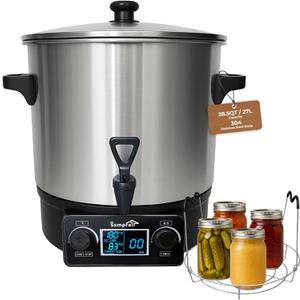 Electric Water Bath Canner 27 Quart, Knob Control Time & Temperature with LED Display Showing Real-Time & Preset Temp, Auto Shut-Off, Ideal for Canning Cooking Pickling & Heating