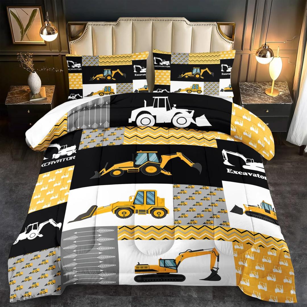 Construction Comforter Set Twin Boys,Yellow Twin Construction Bedding Set,Engineering Vehicles Comforter Yellow Bedroom Decor Kids,Truck Quilt Cartoon Truck Bedding for Teen (Mmbz250623 16)