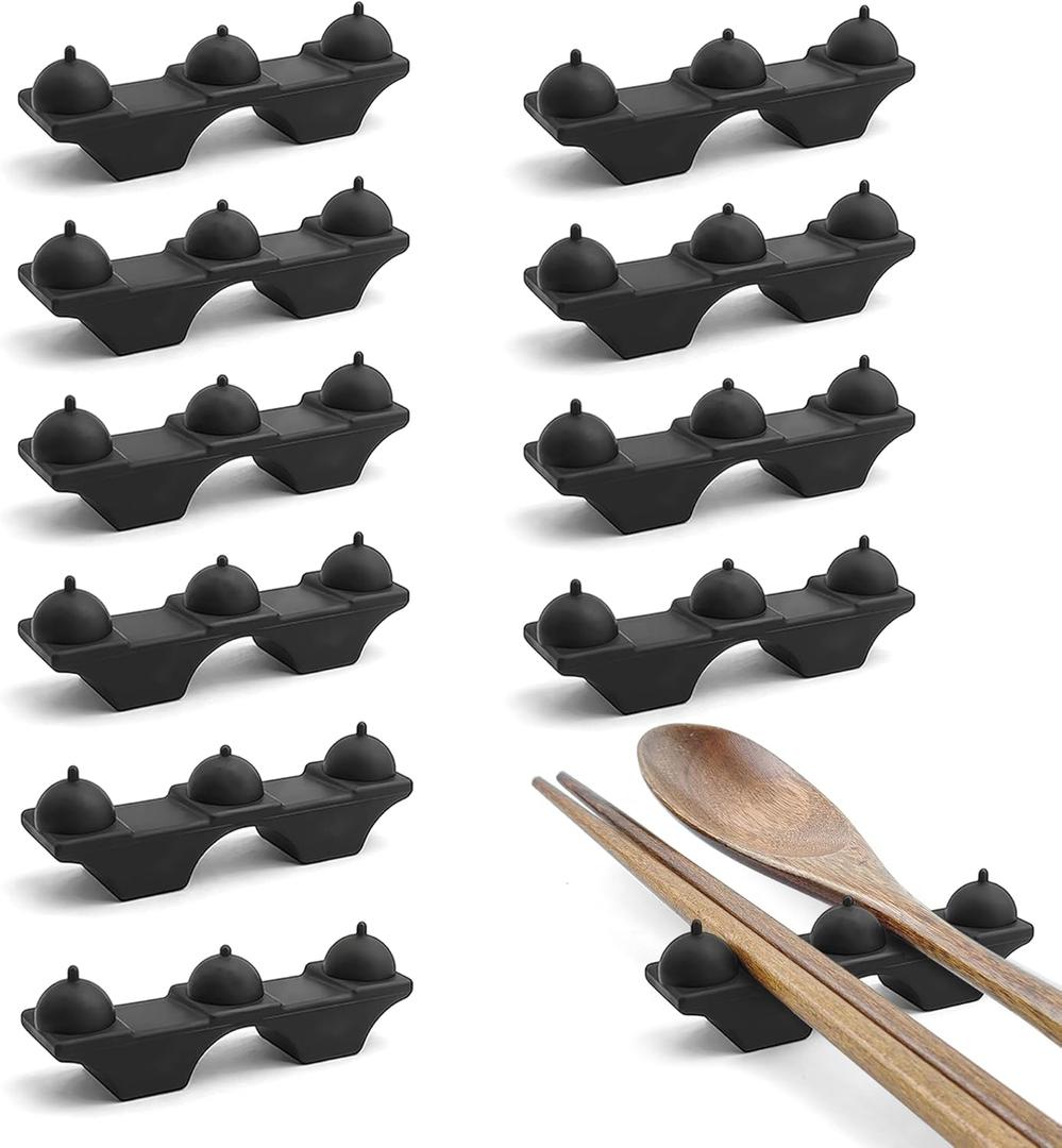 Silicone Chopstick Holder, BPA Free Kitchen Countertop Chopstick Rest for Forks, Spoons, Knives, Chopsticks, Home & Restaurant Use (10, Black)