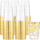 I00000 100PCS Gold Plastic Cups,10 oz Clear Plastic Cups with Gold Trim, Gold Plastic Beer Mugs，Disposable Hard Plastic Cups For Party, Premium Gold Rimmed Plastic Cups Perfect for Wedding & Party