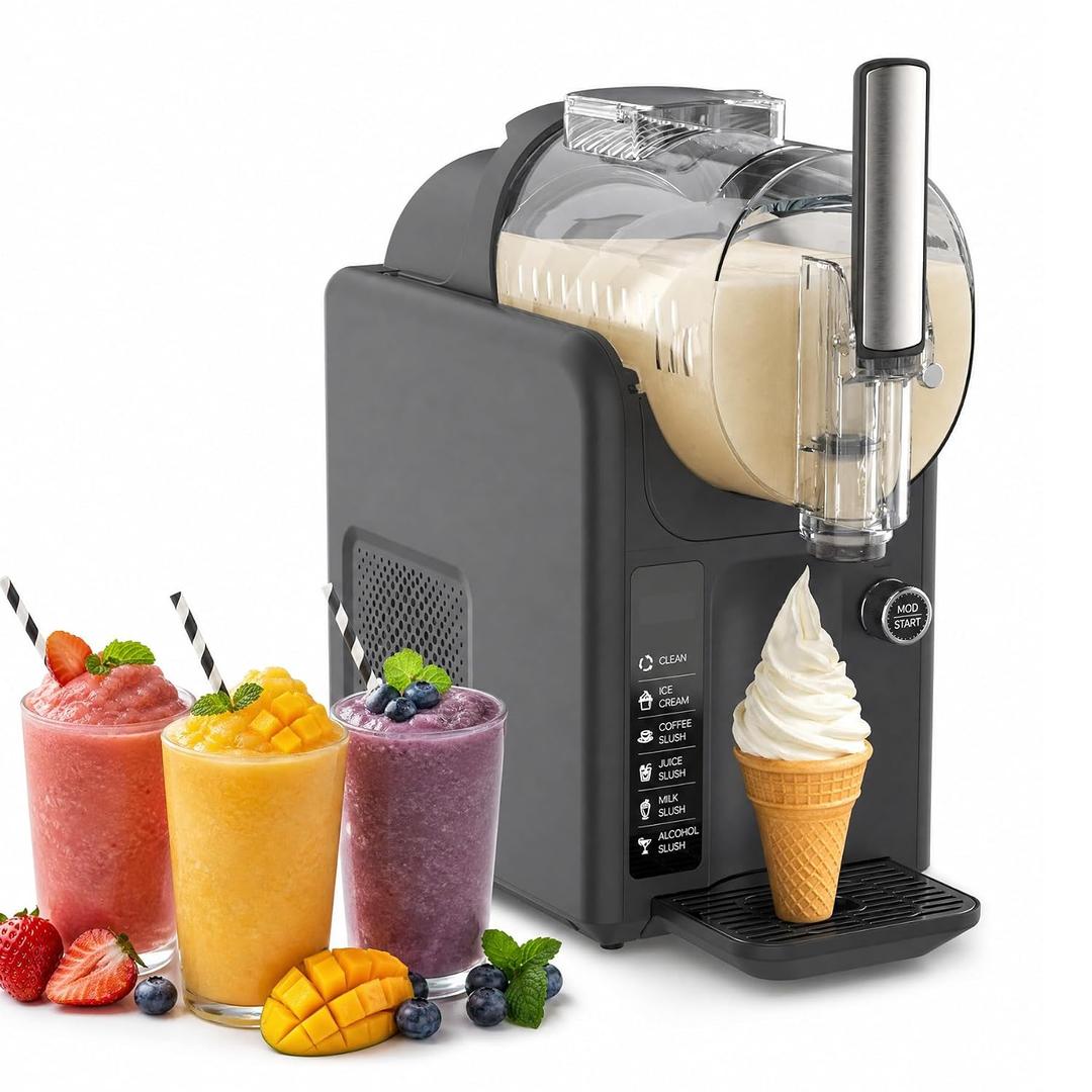 Soft Serve Ice Cream Slushie Machine - 68 oz Slushy Machine for Home, 2-In-1 Soft Ice Cream Maker with 6 Pre-Set Modes, No Ice Needed Frozen Drink Machine for Margarita, Milkshake, Frappés (B2) (EXP 12/31/36)