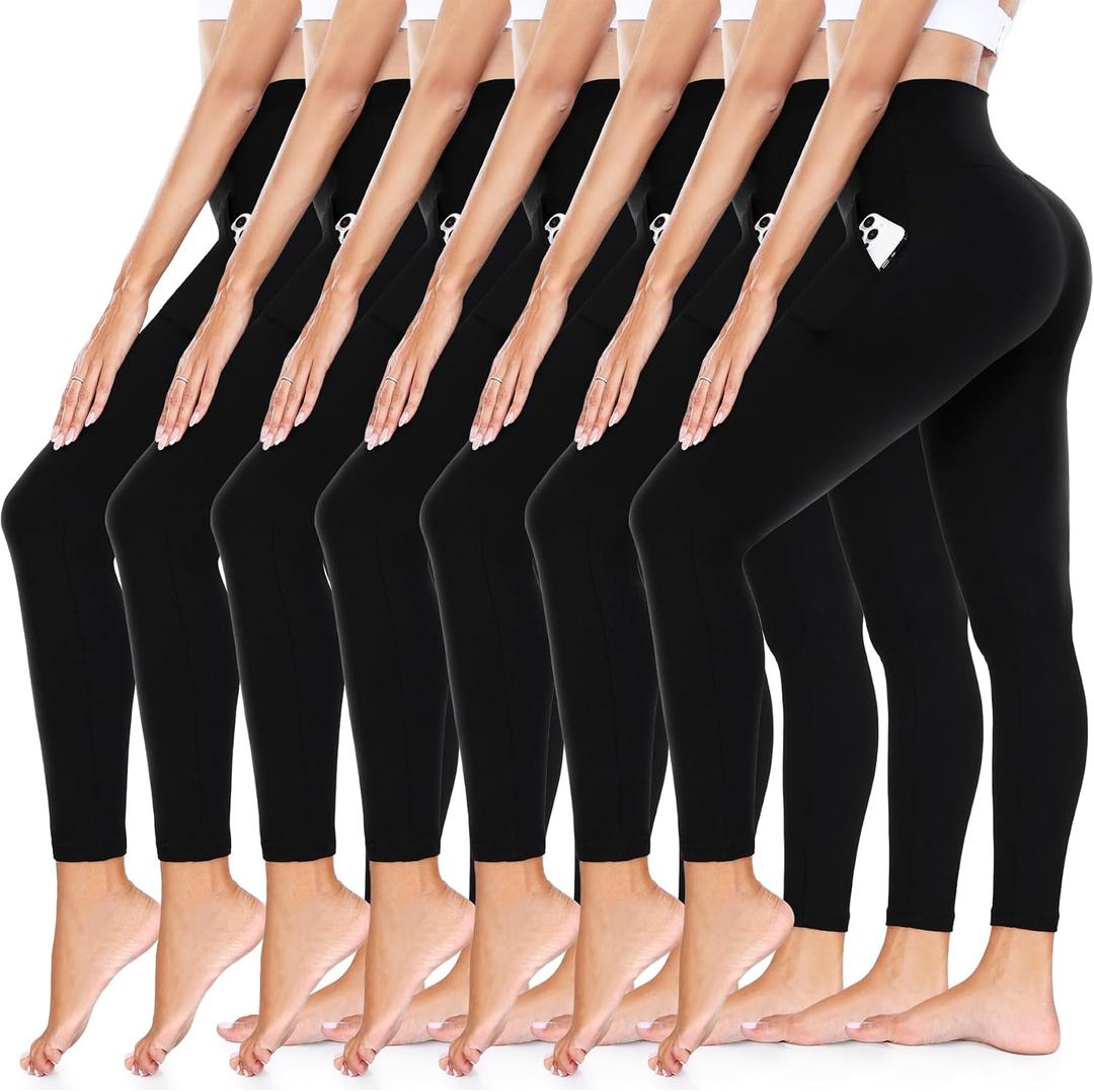 НeuG 7 Pack High Waisted Leggings for Women Tummy Control Soft Workout Yoga Pants Full Length & Capri, L/XL