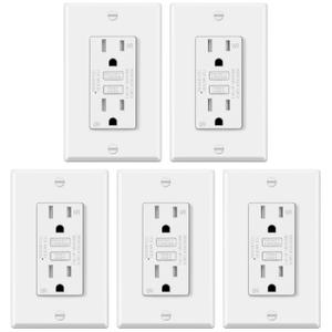 5 Pack GFCI Outlet 15 Amp, Outdoor Weather Resistant (WR), Ultra Slim GFI Receptacles with LED Indicator, Ground Fault Circuit Interrupter, Wallplate Included, ETL Listed, White