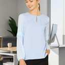 Allegra K Women's Work Tops Keyhole Neck Long Sleeve Work Shirts Blouse Dressy Casual Business Shirt (XL)