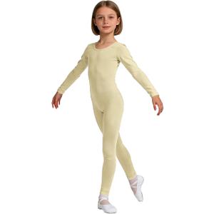 Wildarms Girls Kids Long Sleeve Dance Unitard Bodysuits Full Body Leotard for Ballet,Gymnastics,Performance,Costumes (Beige,1-3)