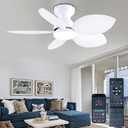 Tropical Ceiling Fans with Light, 38-inch Flush Mount Palm Leaf Ceiling Fans for Bedrooms, Indoors and Outdoors, Remote Control/APP Control, 6-Speed, Dimmable, Reversible, White.