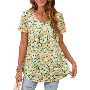 ENMAIN Womens Tunic Tops Short Sleeve Dressy Plus Size Blouse Swing Summer Casual V Neck Loose Top to Wear with Leggings 3XL