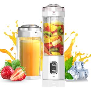 Portable Blender, 360 Watt Personal Blenders with Pulse Mode, Shakes and Smoothies, 6000mAh, BPA Free 24 Oz Blender Cup with 6 Blades and Lid, USB-C, Self Cleaning Portable Juicer For Travel, White
