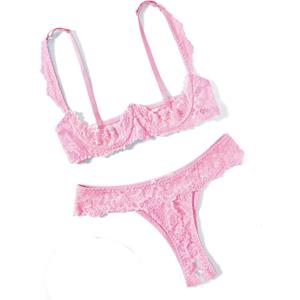 Avidlove Sexy Lingerie Set for Women Lace Bra and Panty Sets Underwire Push Up Lace Lingerie Set XL (Pink)