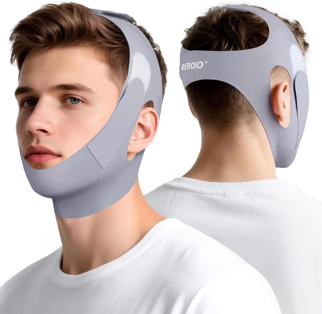 Chin Strap for Sleeping with 4-Side Adjustment, Anti Snoring Chin Strap Elasticity, Anti Snoring Devices Breathable and Durable, Comfortable Snore Stopper for Adults Gray, M