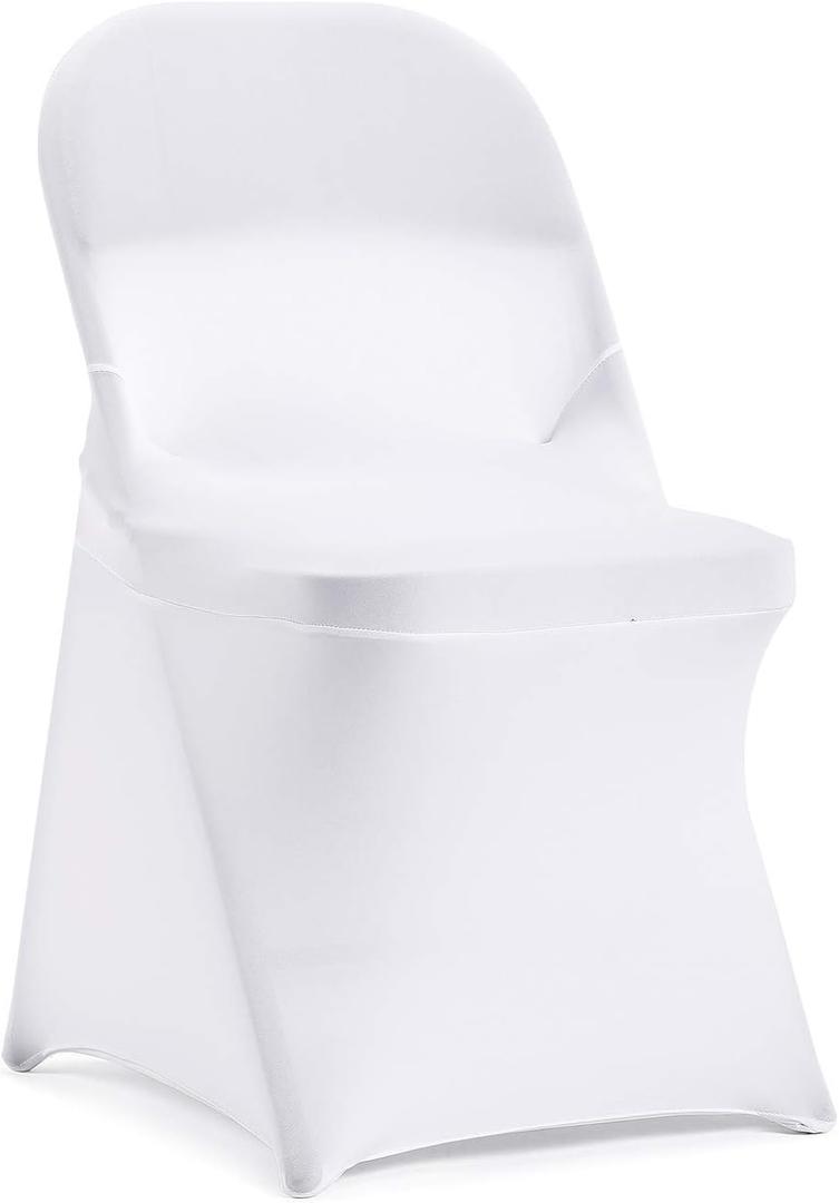 Peomeise Stretch Spandex Folding Chair Cover for Wedding Party Dining Banquet Event (White, 6pcs)