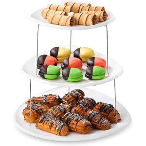 Masirs Collapsible 3-Tier Party Tray: Decorative Design Folds for Minimal Storage. an Elegant Serving Tray for Sandwiches, Cake, Sliced Cheese, and Deli Meat.