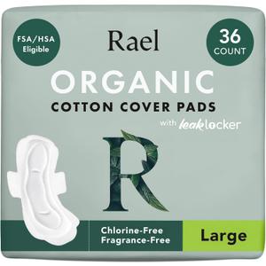 Rael Pads for Women, Organic Cotton Cover - Period Pads with Wings, Feminine Care, Sanitary Napkins, Heavy Absorbency, Unscented (Large, 36 Count)
