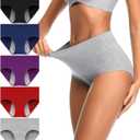 OLIKEME Women's Postpartum Underwear Cotton High Waist Panties Ladies Briefs Easy Clean Underpants 5Pack (X-Large)