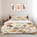 Cute Cat Theme 3 Pieces Duvet Cover Comforter Set with 2 Pillowcase King Size Cat Puppy Bed Sheet Quilt Bedroom Bedding for Lover Kids