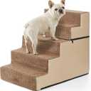 Dog Stairs with Detachable Zipper, 19.7" Extra Wide Right-Angle Pet Stairs for Bed, Anti-Slip Dog Steps for Lowrider and Elderly Cats with Support Board, 19.7x29.5x23.6 inch, Light Brown