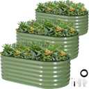 Galvanized Raised Garden Bed,4x2x1.4ft Planter Box for Deep Root Plant 3Pcs | OliveGreen Raised Bed Kit for Gardening with Rubber Strip for Vegetables Flowers Fruits,ideal for patio backyard balcony
