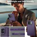 Magnetic for iPhone 16 Case Carbon Fiber Skin SensationCompatible with magsafeMetal Lens Kickstand Dropproof Sturdy Carbon Fiber PatternWireless Charging Case for iPhone 16 Purple