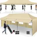 COBIZI 10x30 Pop Up Canopy Tent with Awning,Heavy Duty Canopy UPF 50+ All Season Wind Waterproof Commercial Outdoor Street Vendors Party Tents for Parties Canopy with Roller Bag(10 x 30 ft Khaki)