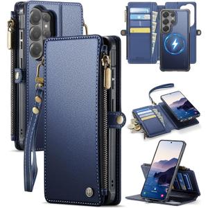 for Galaxy S26 Ultra - Phone Case Wallet Magnetic, Navy Blue | Detached for Magsafe, RFID Blocking Card Holder, Zipper, Wrist Strap, for Women Men, PU Leather, for Samsung Galaxy S26 Ultra
