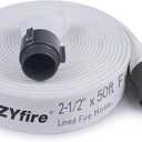 ZYfire Fire Hose - 2-1/2" ID x 50 FT Double Jacket EPDM Firefighter Hose with M x F NPSH Aluminum Couplings 1200 PSI Burst Pressure Lightweight for Firefighting & Residential Use