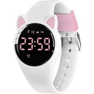 Kids Watches for Girls Boys Digital Sport Watch with Step Counter Pedometer Vibration Alarm Clock, No App Waterproof Fitness Tracker Kids Watch Boys Girls Teens Students Ages 5-16 (214-Y-White)