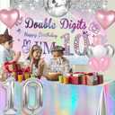 10th Birthday Decorations for Girls,49pcs Silver Dazzle Double Digits Banner, Iridescence Tablecloth, Sash, Tiara, Butterfly Decor, Happy 10th Birthday Cake Topper, Candles, Balloons Arch