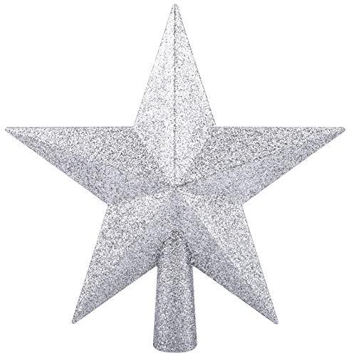 Livder 8 Inches Christmas Tree Top Crown Glitter Star Decoration (Silvery)