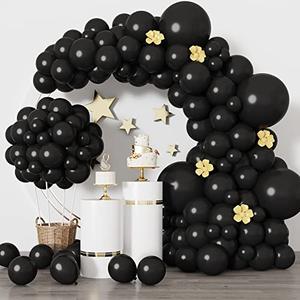 RUBFAC Black Balloons for Balloon Arch 129pcs Different Sizes Pack of 18 12 10 5 Inch Garland Kit, Latex Halloween Balloons for Party Decorations Birthday Wedding Decor