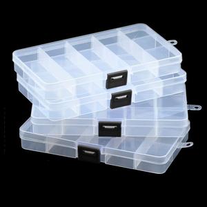 4 Pcs 15 Grids Clear Organizer Box Plastic Storage Container with Adjustable Dividers for Beads Art DIY Crafts Jewelry Fishing Electronics Small Parts