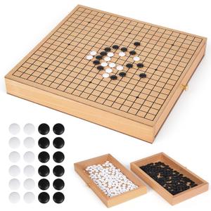 12-Inch Traditional Wooden Go Game Set with Pull-Out Storage Drawers Classic Weiqi Board Game with Black and White Stones Premium Wood Go Board for Beginners, Adults, and Professional Players