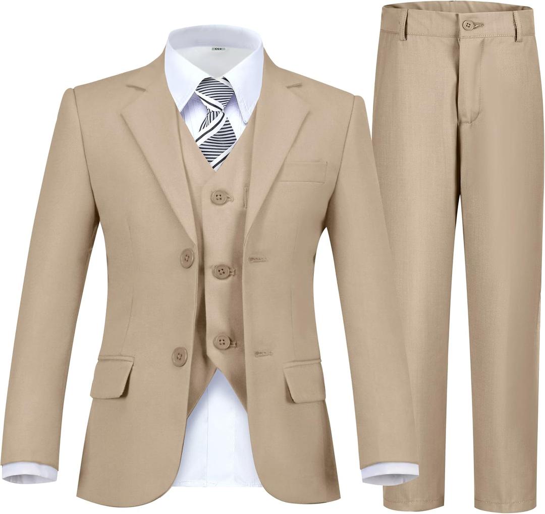 Boy's Suit Formal Slim Fit 5 Pieces Suit Set Blazer Vest Pants with Adjustable Waist Shirt with Tie (Size 12Y)
