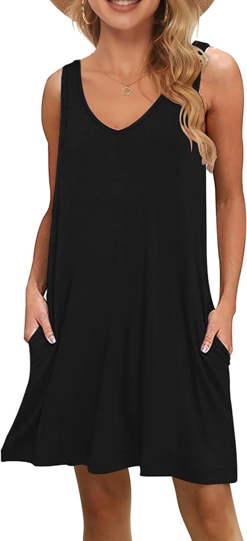 MISFAY Women's Summer Casual T Shirt Dresses Beach Cover up Tank Dress (Black, L)