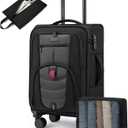 LOVEVOOK Business Softside Checked Luggage with 15.6/17.3 Inch Laptop Compartment, 24 Inch Checked Suitcase with Spinner Wheels Large Capacity Luggage with TSA Lock for Business Trip Travel Grey&Black