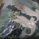 Creative Co-Op Cotton Blend Velvet Printed Pillow with Cranes and Piping, Multicolor, Green