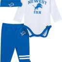 Gerber NFL Team Baby Boys' 3-Piece Onesie Bodysuit, Active Pant and Cap Set, Lions, 0-3 Months