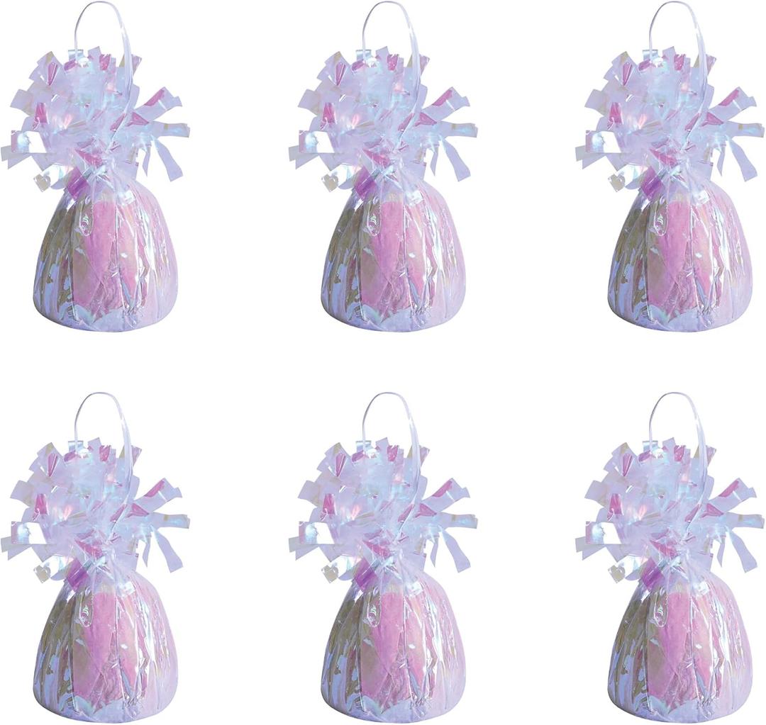 Beistle Metallic Wrapped Balloon Weights, Set of 6 Opalescent Party Decorations with Loop, Centerpieces and Table Decor for Birthdays Weddings Baby or Bridal Showers and Events 6 oz