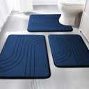 YIHOUSE 3 Piece Navy Blue Bathroom Rug Set, Soft Non Slip Bath Mats, Extra Thick Memory Foam, Machine Washable for Tub, Toilet and Floor