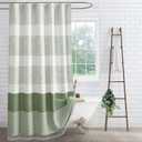 Extra Long Sage Green Shower Curtain Cotton Boho Striped Shower Curtains for Bathroom with Tassel 72" W X 84" L