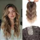 16Inch Hair Toppers for Women with Thinning Hair, Heat Resistant Fibre Synthetic 6.5" x 6.5" Base, Curly Wavy Topper for Women (Ombre Blonde Brown, 16inch)