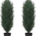 THE BLOOM TIMES 3ft Topiary Trees Artificial Outdoor Set of 2  UV Resistant Faux Cedar Bushes and Shrubs, Fake Potted Plants for Front Porch Outside Planter Patio Decor, No Maintenance Curb Appeal