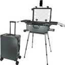 Rolling Makeup Train Case with Mirror and Lights Cosmetic Travel Box Mobile Barber Stations with Bluetooth, Speaker, Wheels, Stands, Size: 22"