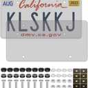 2 Pack License Plate Covers, Clear Flat License Plate Protector Unbreakable Plastic Shields Tag Holder Fits Standard US Plate with Screws Caps (Gray)