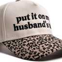 Funny Trucker Hats Women Men,Adjustable Cotton Trendy Cute Vintage Hat, Put It on My Husband's Tab - Leopard/Beige